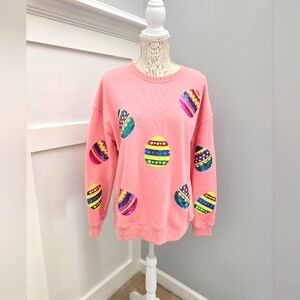 Easter🐇🐥 Long Sleeve Sweatshirt With Sequin Eggs